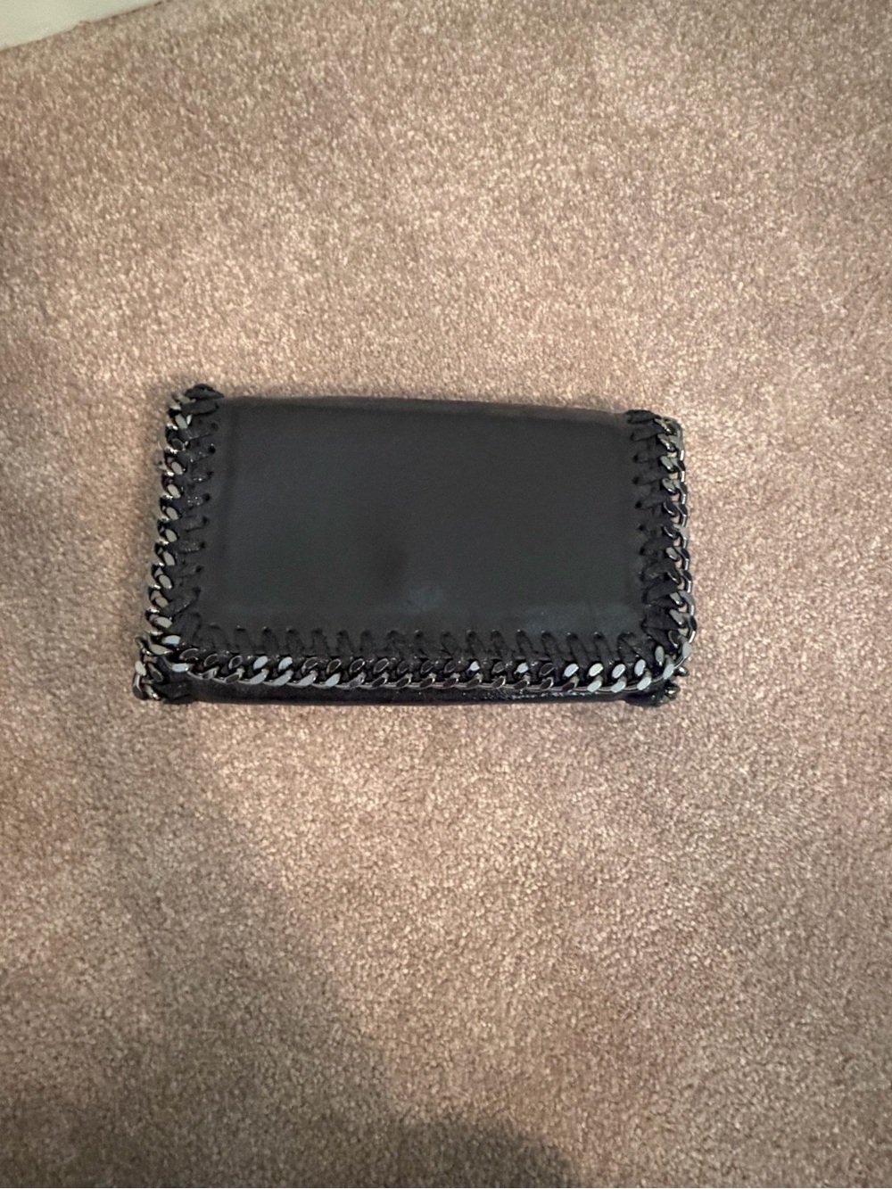 Black Leather Chain-Trim Crossbody or Clutch